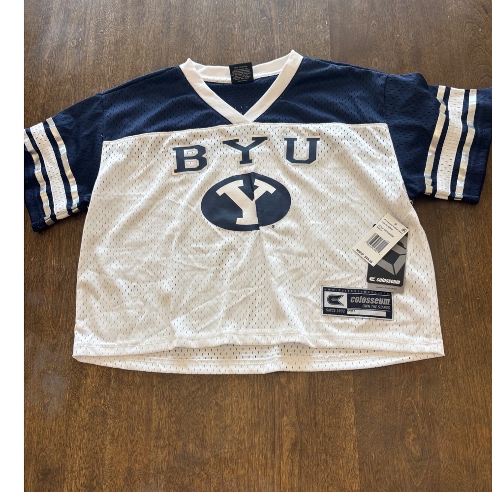 Colosseum BYU Cougars Womens Football Jersey Navy White Mesh Cropped S